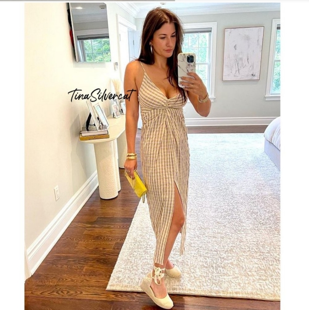 NWT Zara gingham seersucker twist front midi dress sundress cottagecore M 6 8 - Picture 4 of 13